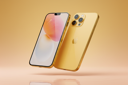 iPhone 15 face et dos fond doré